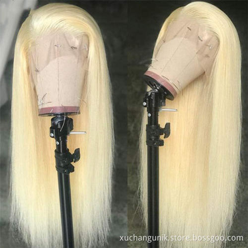 Uniky Silky Straight Popular Indian Hair 613# Blonde Human Virgin Hair Lace Frontal Wigs